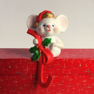 Vintage Christmas Holiday Sock Stocking Holder Hook Mouse Cute