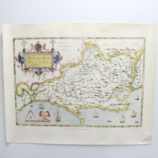 2x Vintage Prints Of Medieval English County Maps (saxton& Blaeu) Unframed 452