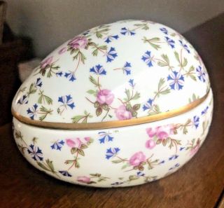 Vintage Signed Limoges France " J " Porcelain Egg Jewelry Trinket Box 4 1/2 "