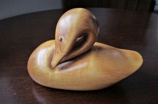 Vintage Wood Carved Bird Goose Swan Figurine Signed & Dated Inuit ?