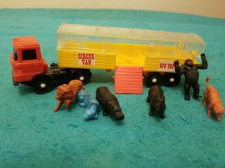 Vintage Hong Kong Plastic Semi Truck Circus Van Big Top Animals