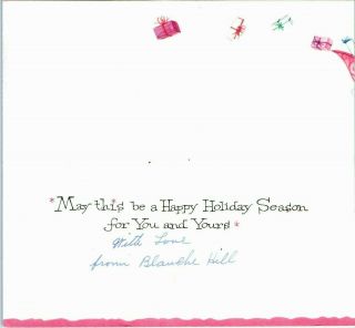 MCM PINK Santa Claus Reindeer Deer Silvered Glitter VTG Christmas Greeting Card 2