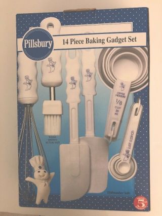 Mib Vtg Pillsbury Doughboy 14 Pc Baking Set Spatula Measuring Cups Spoons Brush
