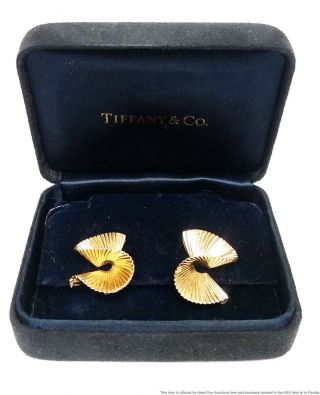 Tiffany Co 14k Yellow Gold Vintage Retro Deco Designer Swirl Earrings W Box
