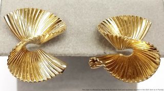 Tiffany Co 14K Yellow Gold Vintage Retro Deco Designer Swirl Earrings W Box 2
