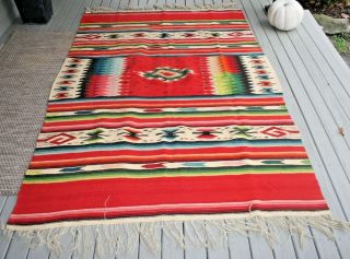 Vtg Southwest Chimayo Mexican Indian Saltillo Serape Rug Blanket Textile Weave