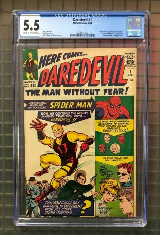 Daredevil 1 Marvel Comics 1964 Cgc 5.  5 Matt Murdock Origin & First Appearance