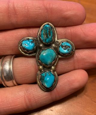 Large Vintage Navajo Sterling Turquoise Cross Ring Size 10.  5
