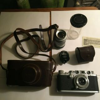 Vintage Leica Iii F Red Dial 35mm Camera With Extra Lens,  Case & Viewfinder
