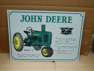 Vintage Metal Sign John Deere Tractors Model A 10 " By 14 "