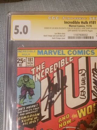 The Incredible Hulk 181 1st Wolverine CGC 5.  0 SS Trimpe,  Wein,  Stan Lee,  Romita 2