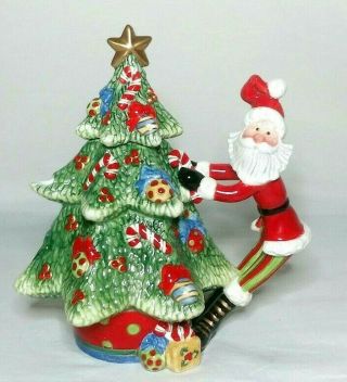 Fitz And Floyd 2005 Hand Painted Christmas Tree Classics Kringle Teapot Santa