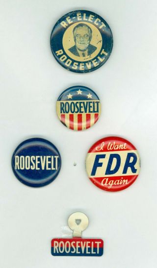 4 Vintage 1936 - 44 President Franklin Roosevelt Campaign Pinback Buttons 1 Tab Re
