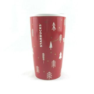 Starbucks 2018 Red Trees Holiday Ceramic Tumbler Travel Mug with Lid 2