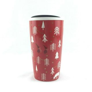 Starbucks 2018 Red Trees Holiday Ceramic Tumbler Travel Mug with Lid 3