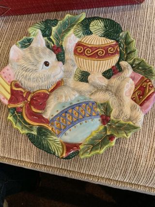 Fritz And Floyd Christmas Cat Kitten 9 " Canape Serving Plate - Handpainted