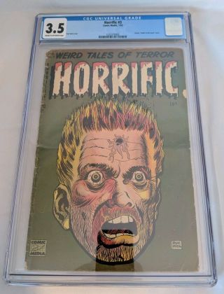 Horrific 3 Cgc 3.  5 Pre Code Horror Comic Classic Bullet In The Head Cover 1953