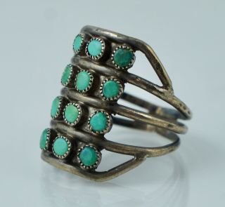 Native American Sterling Turquoise Old Pawn Silver Ring Vintage Split Band Sz 11