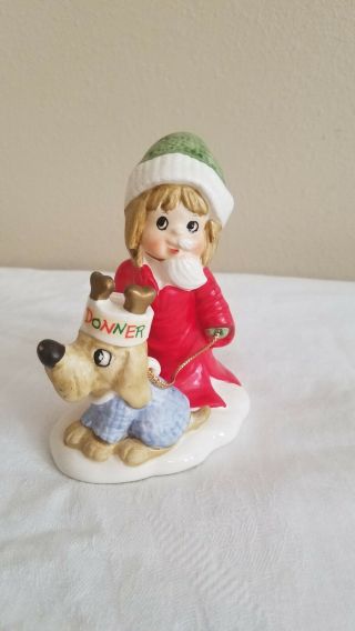 Napcoware Christmas Figurine 178 Little Santa Boy & His Dog Donner Japan