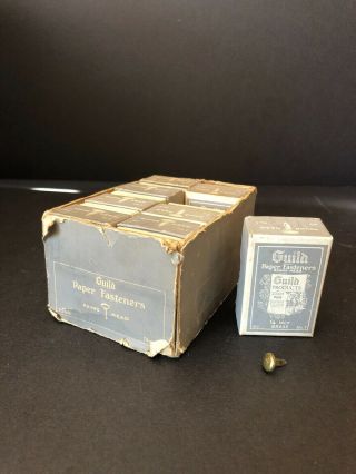 Vintage Box Of Brass Paper Fasteners 8 Small Boxes In Partial Box Guild