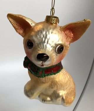 Chihuahua Christmas Ornament Blown Glass Dog W/bow Tie