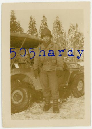 Wwii Us Gi Photo - 333rd Infantry Regiment Gi Jeep 84th Infantry Division Patch