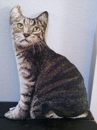 Kitty Corner Tabby Cat Shaped Tapestry Pillow 16 " Tall