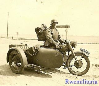 Awesome Luftwaffe Kradmelder W/ Large Field Pack On Motorcycle (wl - 166282)