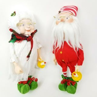 Vintage Dept Department 56 Santa Elf Doll Set Of 2 Mr.  And Mrs Claus Figures