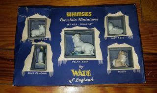 1956 Wade Whimsies Set 6 Polar Bear & Cub Penguin Seal Husky
