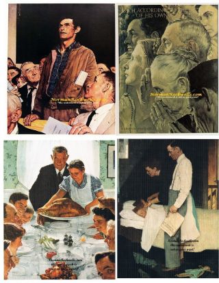 Norman Rockwell Four Freedoms Set Of 4 (worship,  Speech,  Want & Fear) 11 " X 15 " A,