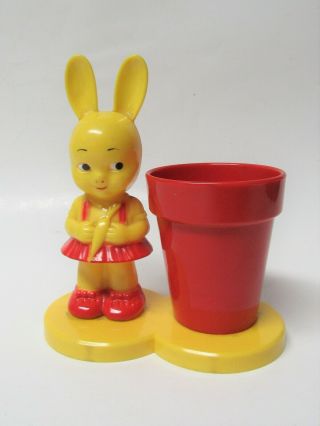 Vintage Knickerbocker Glendale,  Ca Plastic Easter Bunny Rabbit Girl W/vase Vgc