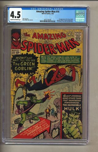 Spider - Man 14 (cgc 4.  5) C/ow Pages; 1st App Green Goblin 1964 (c 26468)