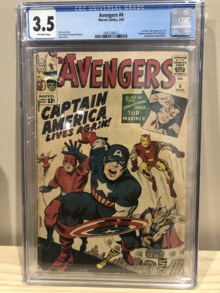 Avengers 4 Cgc 3.  5 (o/w) 1st Silver Age Captain America