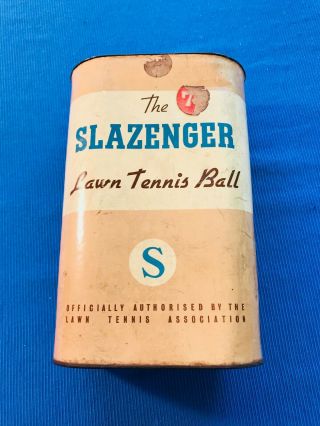 Vintage Slazenger Lawn " S " Tennis Ball Can With 6 White Balls