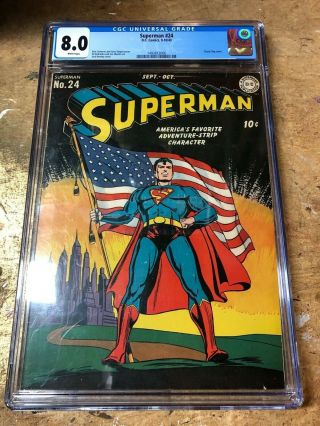 Superman 24 Classic Flag Cover Cgc Blue Label 8.  0 Golden Age Comic