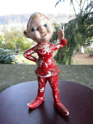 Vintage Lefton Porcelain Red Christmas Holiday Elf - Pixie - Hand On Hip 6.  0”