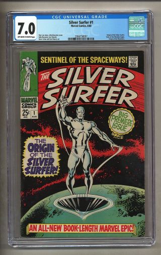 Silver Surfer 1 (cgc 7.  0) Ow/w Pages; Origin By Buscema; The Watcher (c 26435)