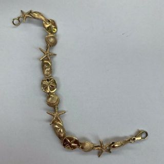 Vintage 14k Yellow Gold Sea Shell Starfish & Sand Dollar Bracelet - - 15.  23 Grams