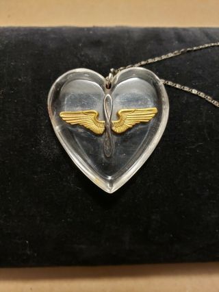 Wwii World War 2 U.  S.  Air Corps Sweetheart Wing Pendant With Sterling Chain