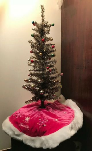BARBIE DOLLHOUSE TOY CHRISTMAS TREE SKIRT FUR TRIMMING BEADS PINK 2