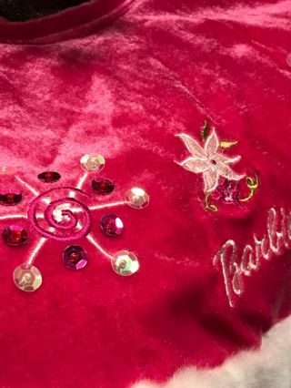 BARBIE DOLLHOUSE TOY CHRISTMAS TREE SKIRT FUR TRIMMING BEADS PINK 3