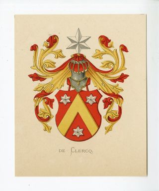 Antique Print - De Clercq - Coat Of Arms - Family Crest - Wenning - Vorsterman - 1885