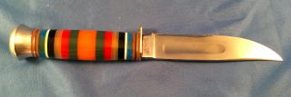 Vintage Hunting Knife With Multi - Colored Handle Made In Germany