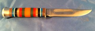 VINTAGE HUNTING KNIFE WITH MULTI - COLORED HANDLE MADE IN GERMANY 2