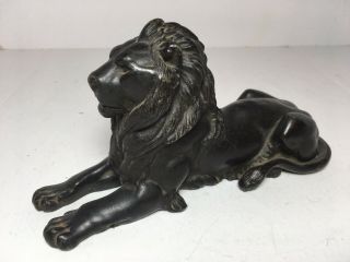 Vintage Cast Metal Black Lion Figurine Sculpture 7” Home Office Desk Decor