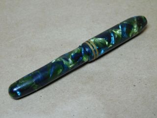 Vintage Blue/green Marbled Fountain Pen With 14k Gold Nib