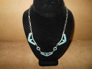 Vtg Native American Zuni Sterling Channel Inlay Turquoise (unsigned) 