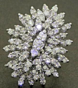 Vintage 14k White Gold 2.  60ctw Vs - Si/g - H Diamond Cluster Cocktail Ring Size 6.  5