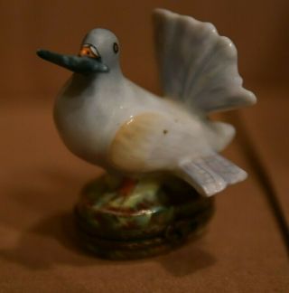 Vintage Limoges French Figural Trinket Box – Blue Bird With Fish In Mouth